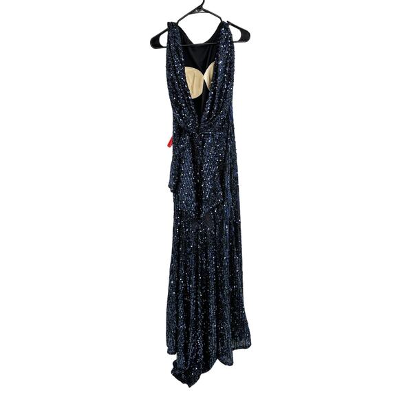 Mac Duggal 26331 Midnight Blue Cowl Back Boat Neck Sequined Gown Dress 2 - Picture 3 of 7